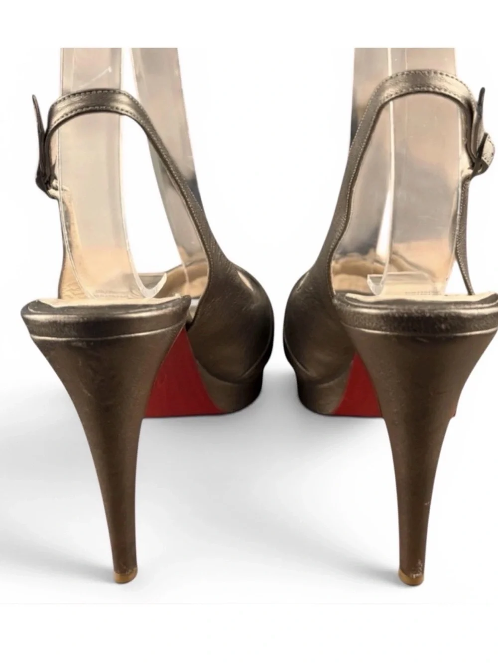 Christian Louboutin bronze leather peep-toe slingback pumps